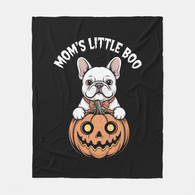 Mom's Little Boo French Bulldog Hallowen Fleecedecke (Vorderseite)