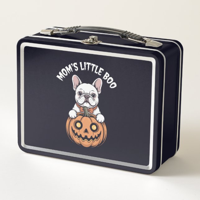 Mom's Little Boo French Bulldog Hallowen Metall Brotdose (Vorderseite)