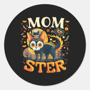 Momster Frauen Lustiger Halloween Schwarzer Katze  Runder Aufkleber