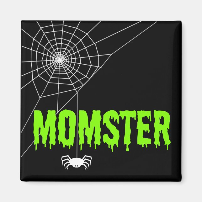 Momster Lime Green Dripping Schriftart Spider Web Magnet (Vorne)