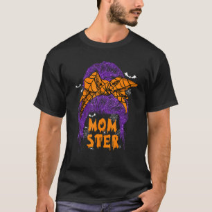Momster Messy Bun Hair Skull Hexe Spider Hallowee T-Shirt