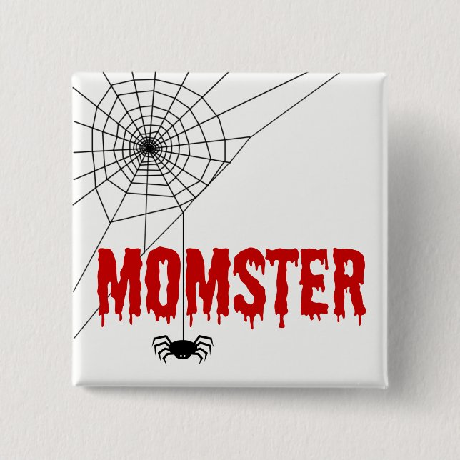 Momster Red Dripping Schriftart Spider Web Button (Vorderseite)
