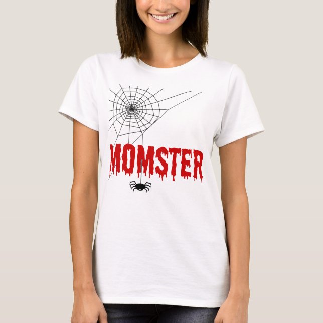 Momster Red Dripping Schriftart Spider Web T-Shirt (Vorderseite)