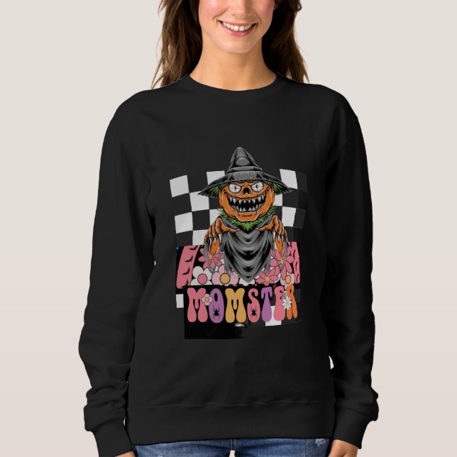 Momster Retro Groovy Schachbretter Halloween Sweatshirt (Vorderseite)