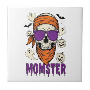 Momster-Schädel Lustige Halloween-Mama Fliese