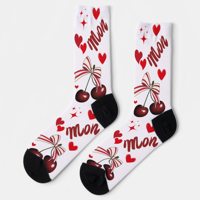 Mon Cheri Cherry lustige Premium Crew Sock Socken (Linkes Detail)