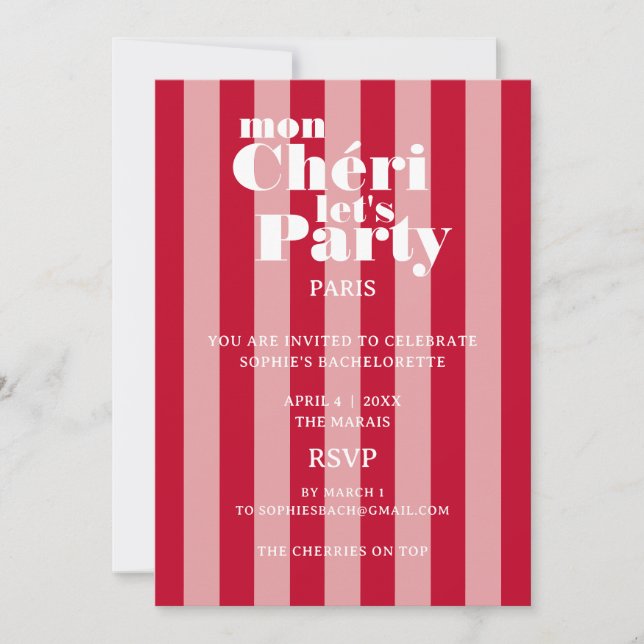 Mon Cherie Let's Party Cherry Red Bold Stripe Einladung (Vorderseite)