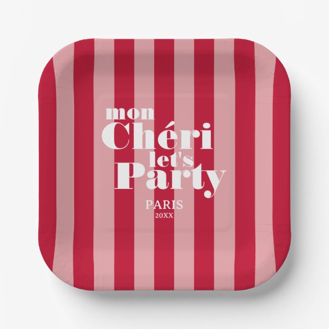 Mon Cherie Let's Party Cherry Red Bold Stripe Pappteller (Vorderseite)