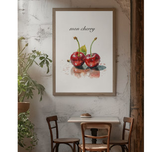 Mon Cherry, zwei Kirschen Aquarell anpassbar Poster