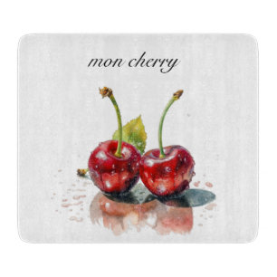 Mon Cherry, zwei Kirschen Aquarell anpassbar Schneidebrett