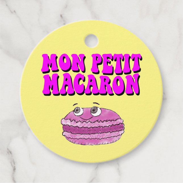Mon Petit Macaron Retro Groovy Text Geschenkanhänger (Vorderseite)