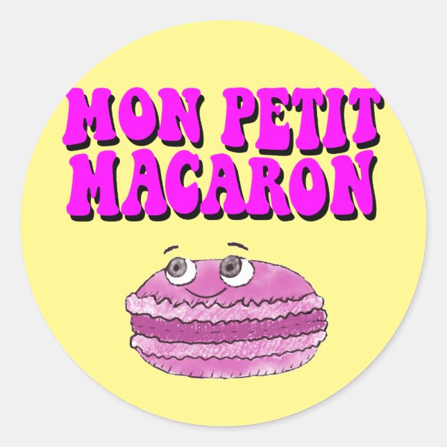 Mon Petit Macaron Retro Groovy Text Runder Aufkleber (Vorderseite)