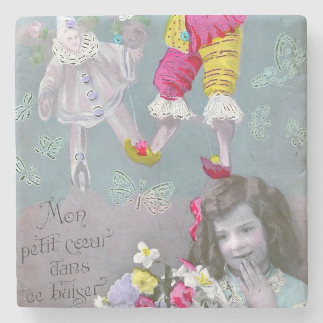 Mon petite coeur dans ce baiser 2 steinuntersetzer (Vorderseite)