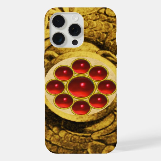 MON WITH RED RUBY GEMSTONS Gold Griffins iPhone Hülle (Rückseite)