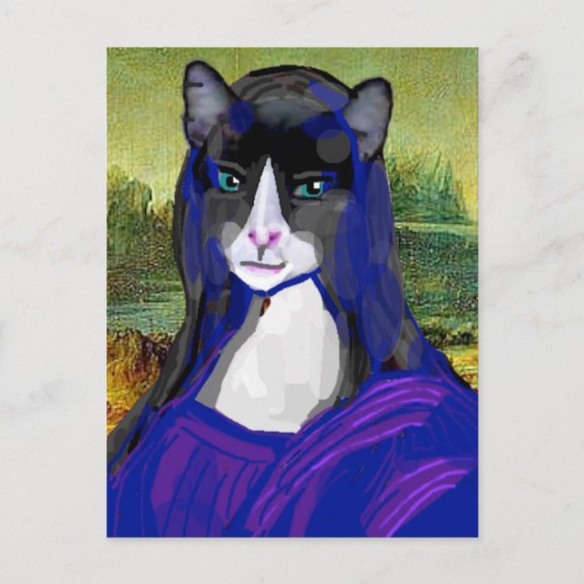 Mona Kitty, Cat Parody Fine Art Postcard Postkarte (Vorderseite)