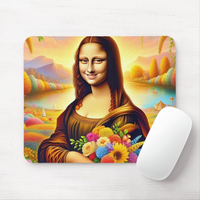 Mona lächelt und Blumen Mousepad (Mit Mouse)