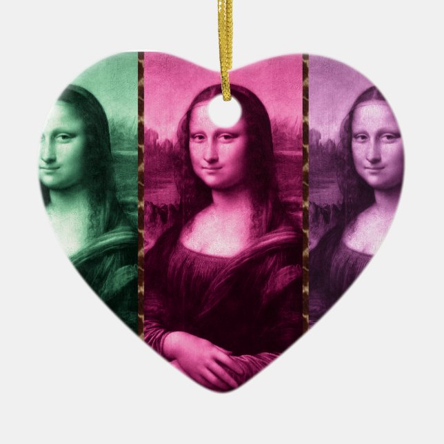 Mona Lisa Animal Print Green Pink Lila Keramik Ornament (Vorne)