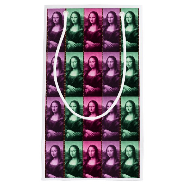 Mona Lisa Animal Print Green Pink Lila Kleine Geschenktüte (Vorderseite)