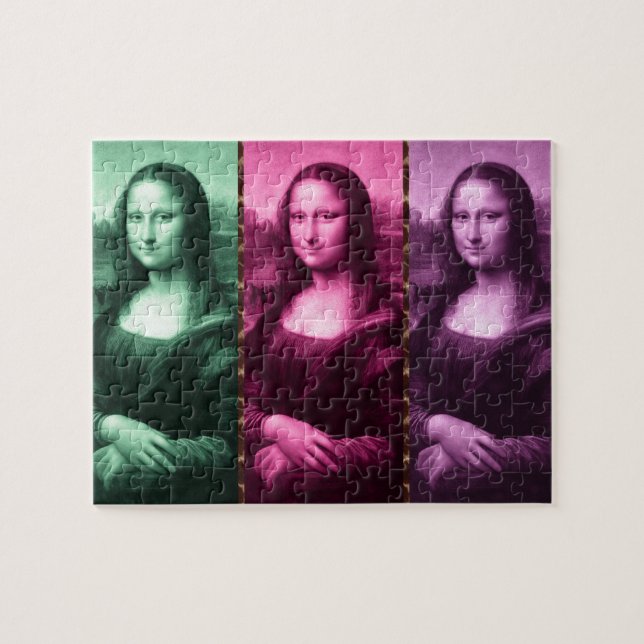 Mona Lisa Animal Print Green Pink Lila Puzzle (Horizontal)