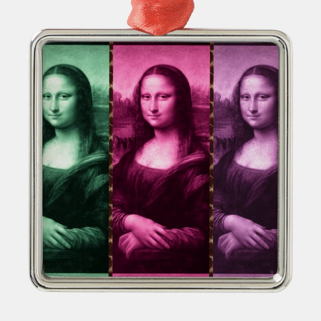Mona Lisa Animal Print Green Pink Lila Silbernes Ornament (Vorne)