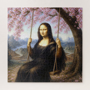Mona Lisa auf einer Schaukel unter Kirschblüten Puzzle