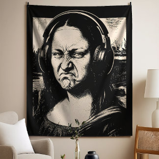Mona Lisa Bass Face Funny Music Lovers DJs Wandteppich