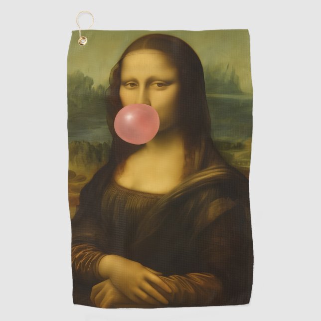Mona Lisa Blase Pink Bubble Gum Golfhandtuch (Vorderseite)