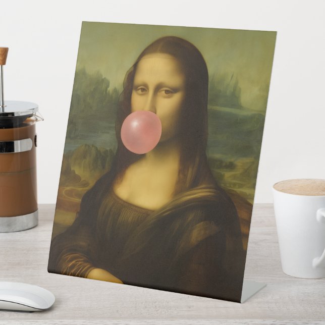 Mona Lisa Blase Pink Bubble Gum Sockelschild (In Situ)