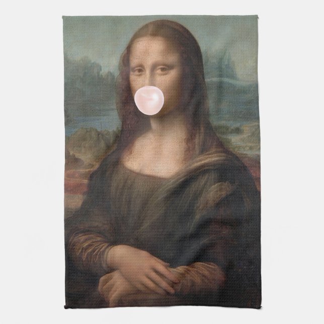 Mona Lisa Blasst Pink Bubble gum Geschirrtuch (Vertikal)