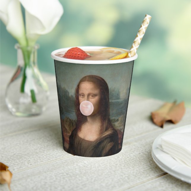 Mona Lisa Blasst Pink Bubble gum Pappbecher (In Situ)