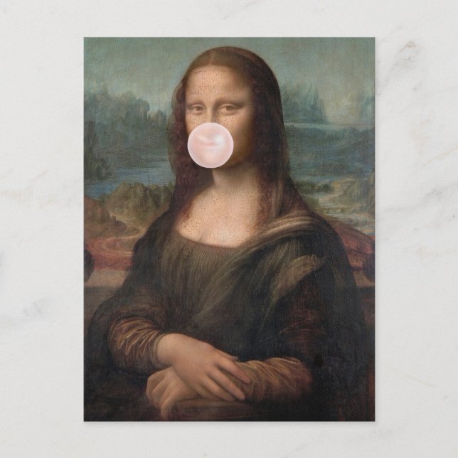 Mona Lisa Blasst Pink Bubble gum Postkarte (Vorderseite)