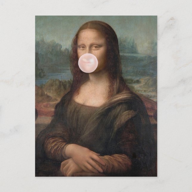 Mona Lisa Blasst Pink Bubble gum Postkarte (Vorderseite)