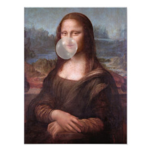 Mona Lisa bläst grauen Kaugummi Fotodruck