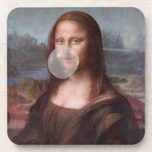 Mona Lisa bläst grauen Kaugummi Getränkeuntersetzer