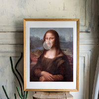 Mona Lisa bläst grauen Kaugummi
