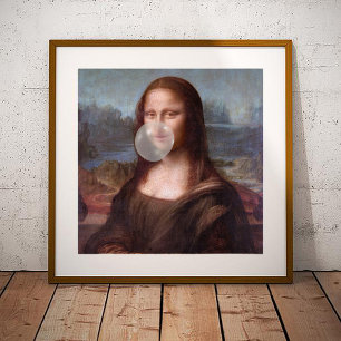 Mona Lisa bläst grauen Kaugummi Poster