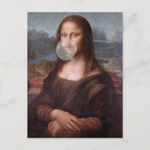 Mona Lisa bläst grauen Kaugummi Postkarte