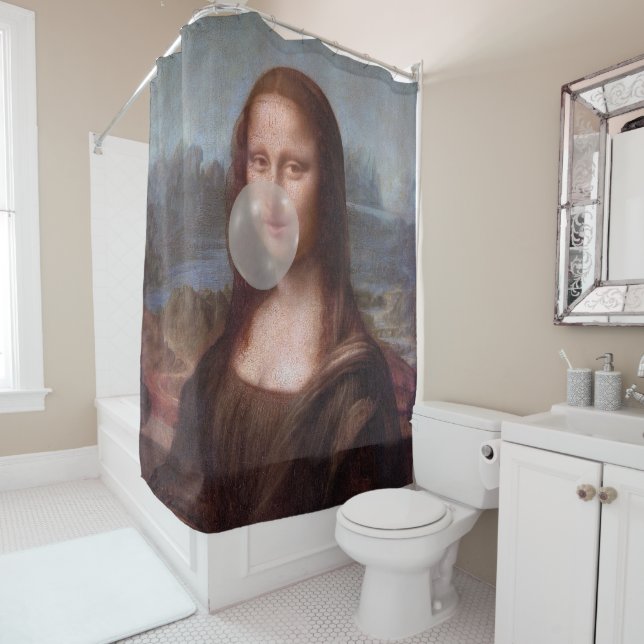 Mona Lisa bläst graues Kaugummi Duschvorhang (Beispiel)