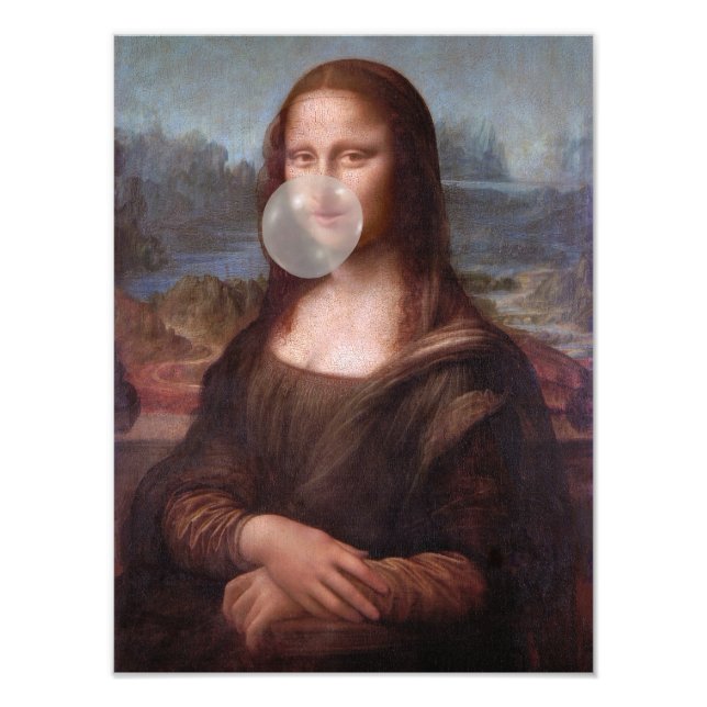 Mona Lisa bläst graues Kaugummi Fotodruck (Vorne)