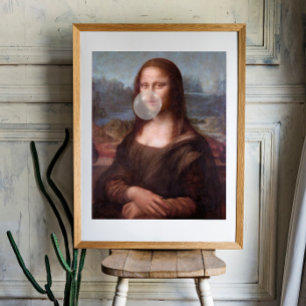 Mona Lisa bläst graues Kaugummi Fotodruck
