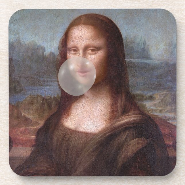Mona Lisa bläst graues Kaugummi Getränkeuntersetzer (Vorderseite)