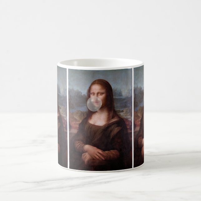 Mona Lisa bläst graues Kaugummi Kaffeetasse (Mittel)