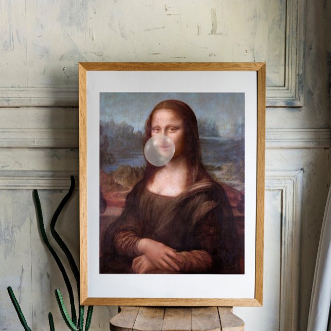 Mona Lisa bläst graues Kaugummi Poster (Von Creator hochgeladen)