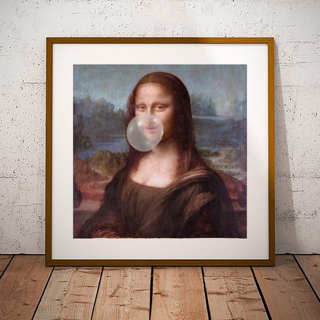 Mona Lisa bläst graues Kaugummi Poster (Von Creator hochgeladen)