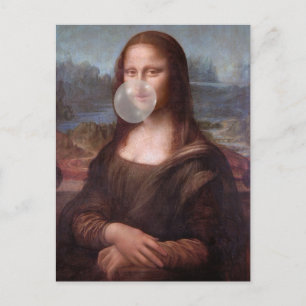 Mona Lisa bläst graues Kaugummi Postkarte