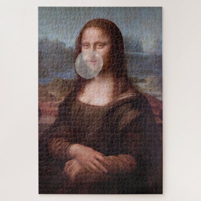 Mona Lisa bläst graues Kaugummi Puzzle (Vertikal)