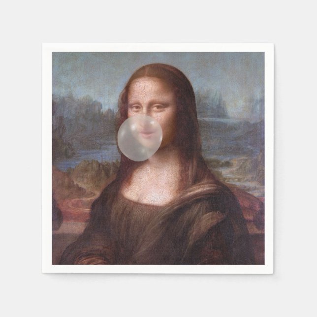 Mona Lisa bläst graues Kaugummi Serviette (Vorderseite)