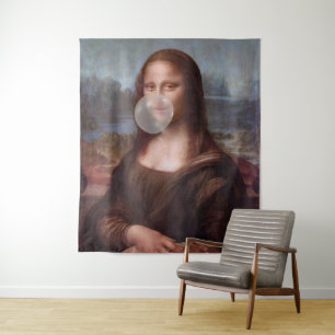 Mona Lisa bläst großen Kaugummi Wandteppich