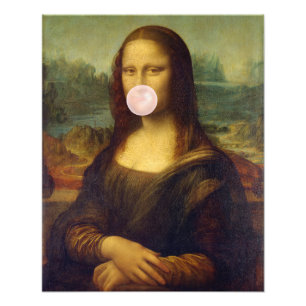 Mona Lisa bläst rosa Kaugummi  Fotodruck
