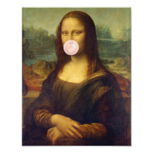 Mona Lisa bläst rosa Kaugummi Fotodruck